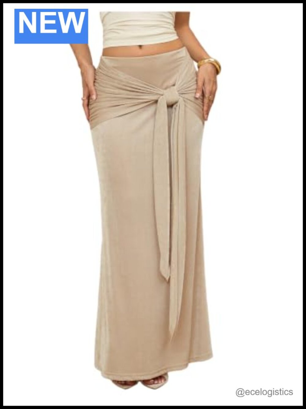 High Waisted Maxi Skirt Tie Knot Front Bodycon Fishtail Skirt